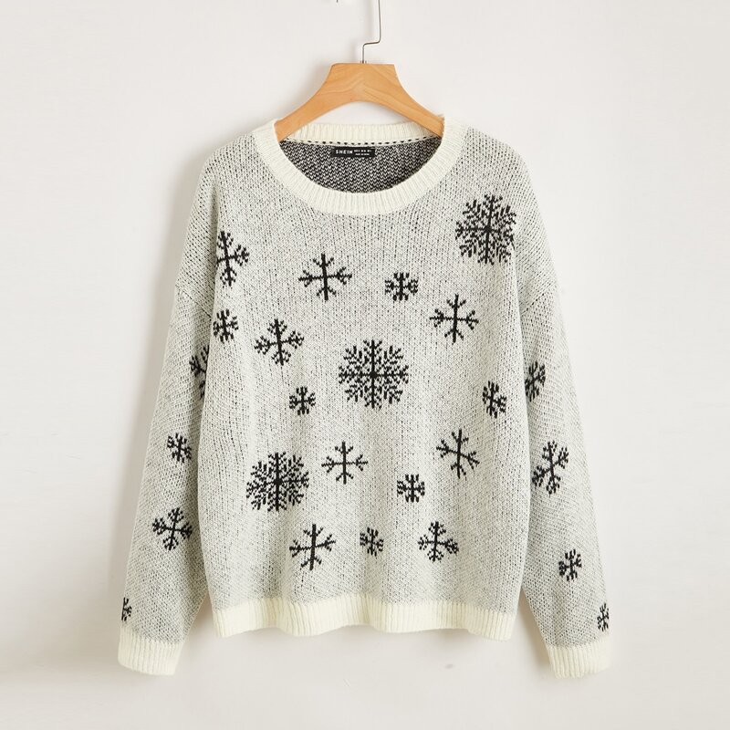 

Drop Shoulder Snow Sweater, White