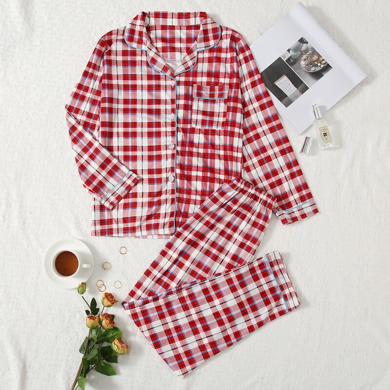

Plaid Button Front PJ Set, Multicolor