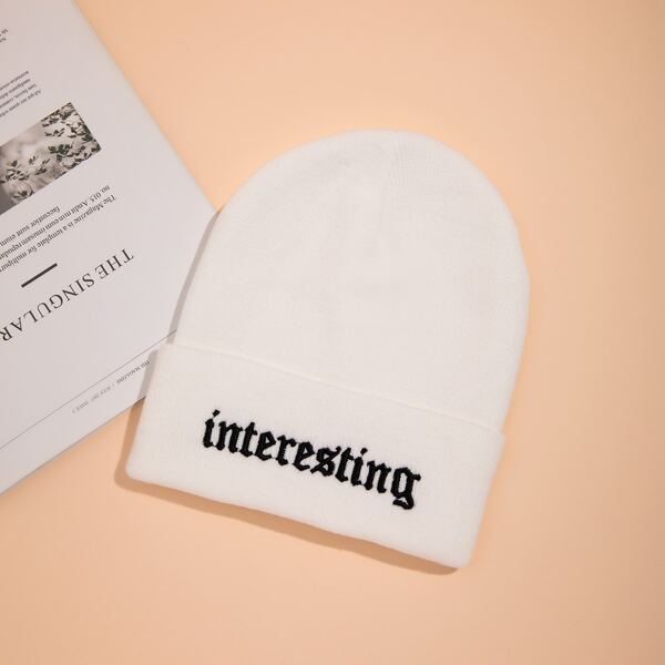 

Letter Embroidered Beanie, White