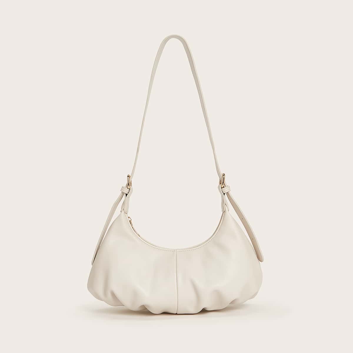 

Minimalist Ruched Baguette Bag, White
