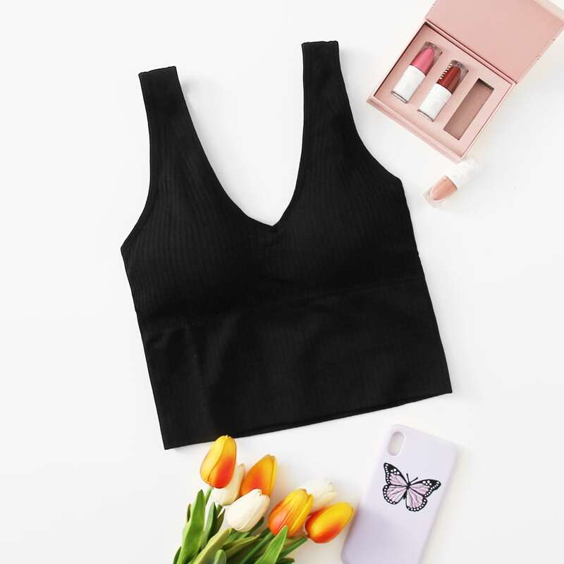 

Solid Ribbed Bralette, Black