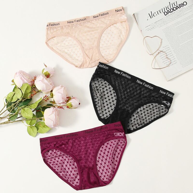 

3pack Letter Tape Sheer Panty Set, Multicolor