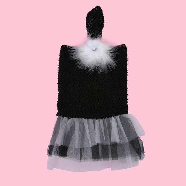 

Contrast Mesh Dog Dress, Black