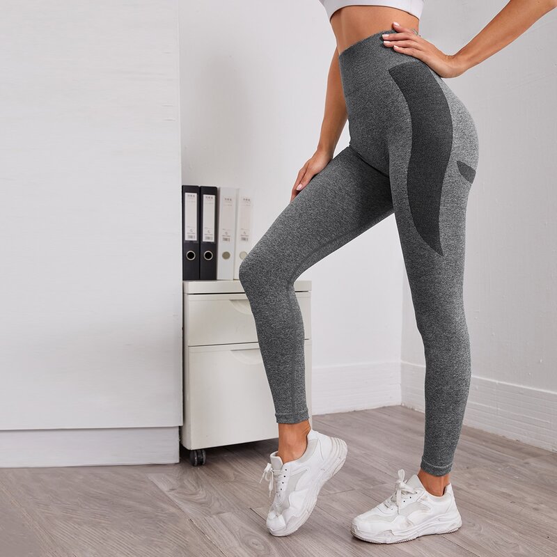

Contrast Panel Wideband Waist Sports Leggings, Grey