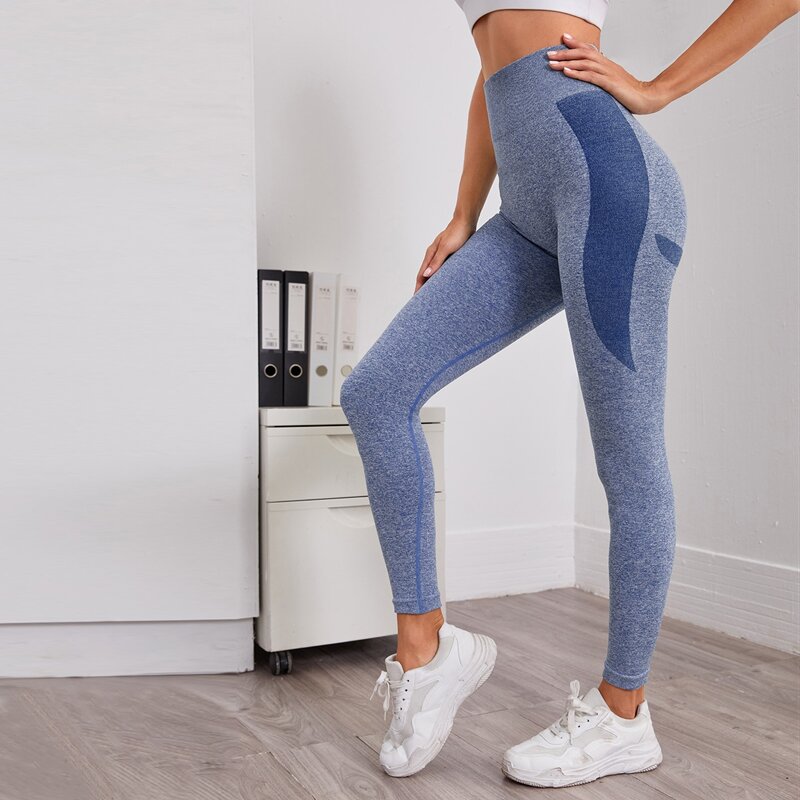 

Contrast Panel Wideband Waist Sports Leggings, Blue