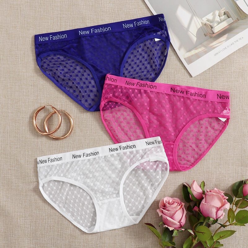 

3pack Letter Tape Sheer Panty Set, Multicolor
