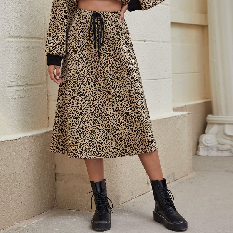 

Tie Waist Leopard Skirt, Khaki