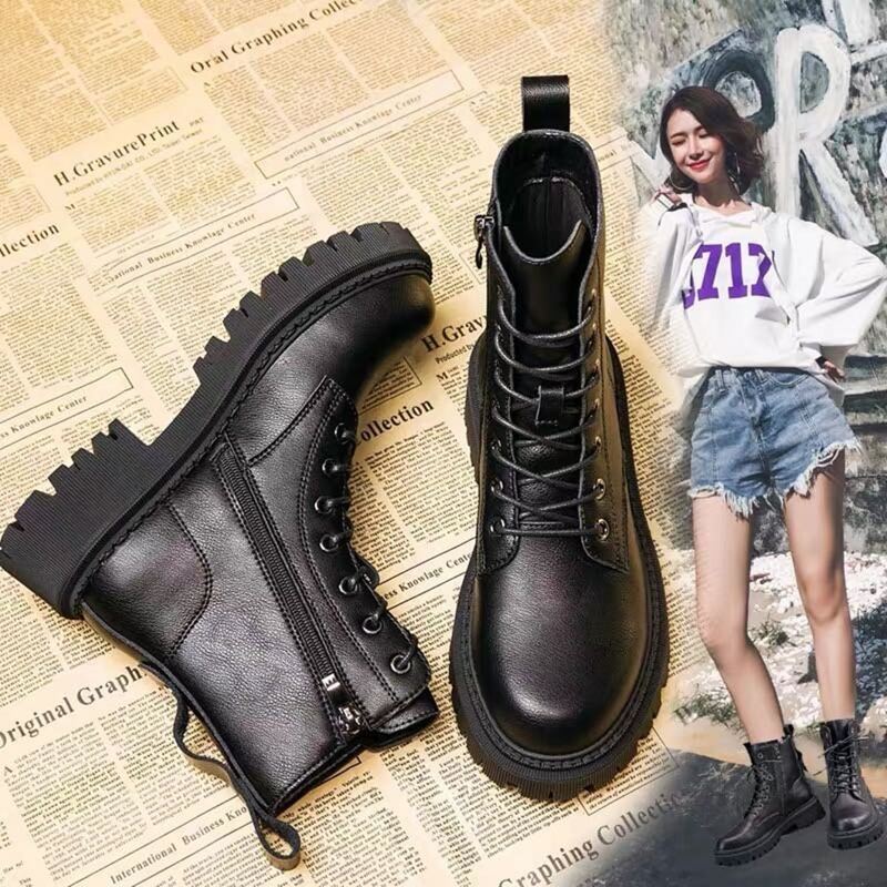 

Lace-up Lug Sole Combat Boots, Black