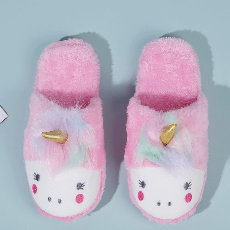 

Cartoon Unicorn Design Fluffy Slippers, Pink