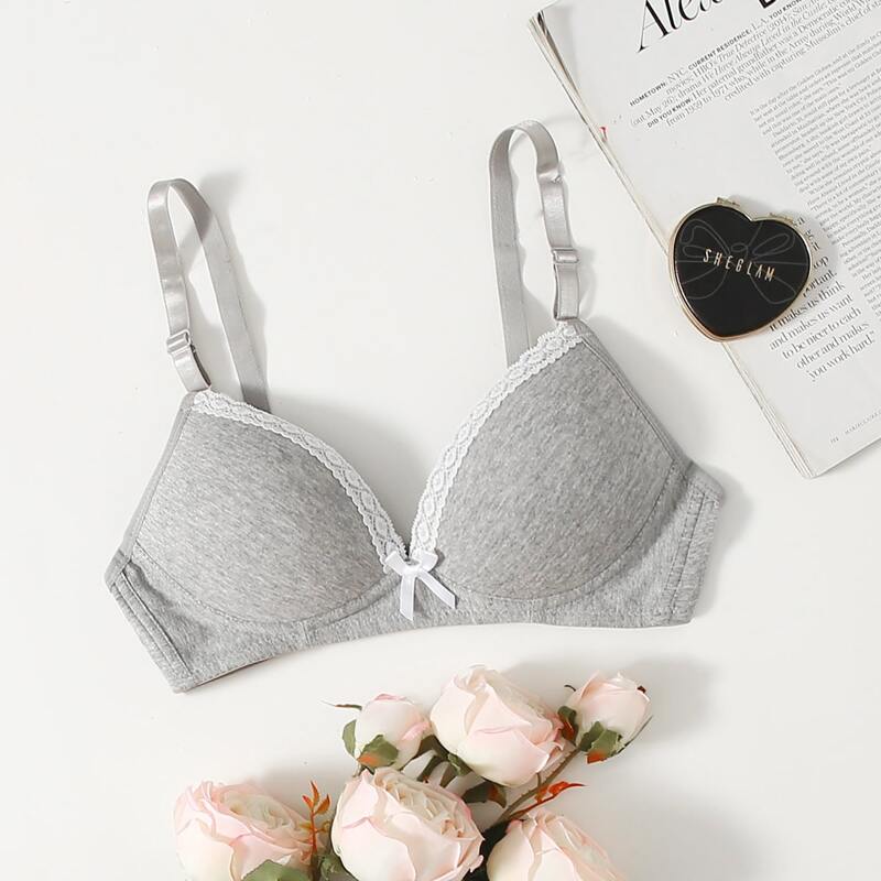 

Lace Trim Bra, Light grey