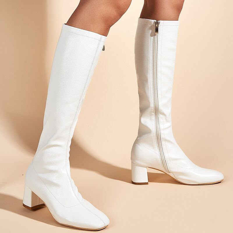 

Square Toe Side Zip Chunky Boots, White