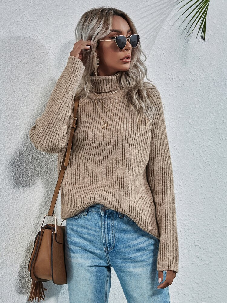 Turtleneck Ribbed Knit Sweater