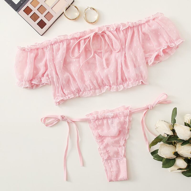 

Solid Swiss Dot Lingerie Set, Baby pink