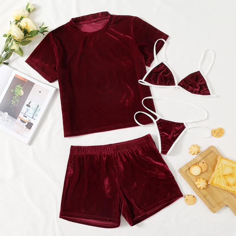

4pack Velvet PJ Set, Burgundy