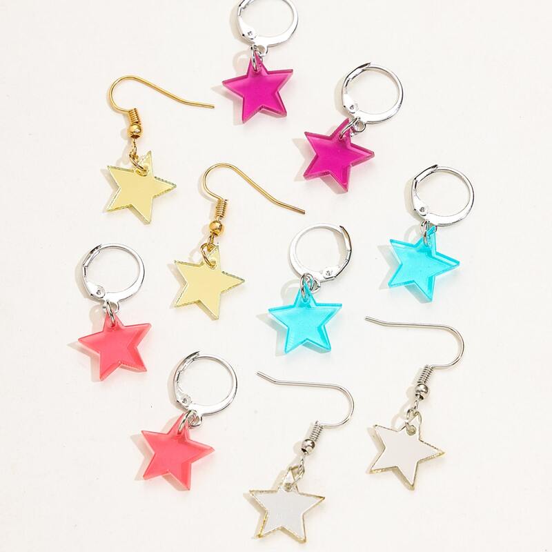 

5pairs Star Drop Earrings, Multicolor