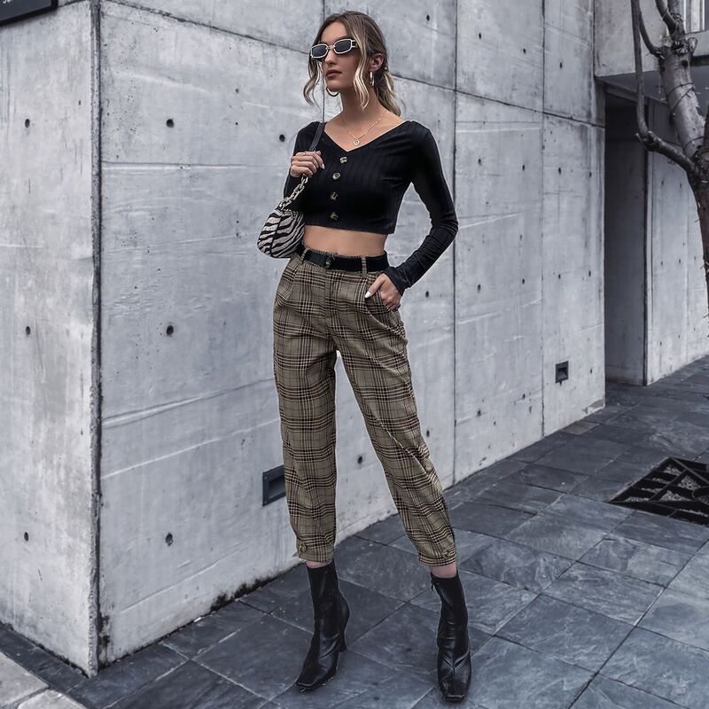 

Plaid Print Pants Without Belt, Multicolor