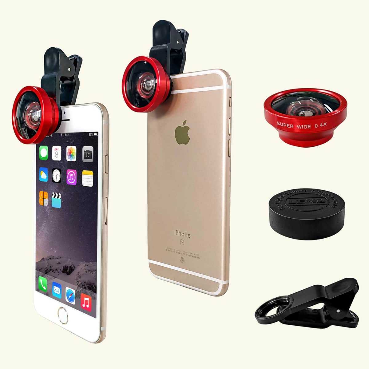 

3 In 1 Phone Wide Angle Macro Fisheye Clip Lens, Red