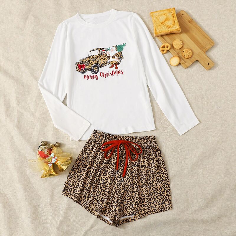 

Leopard Print Tie Front PJ Set, Multicolor