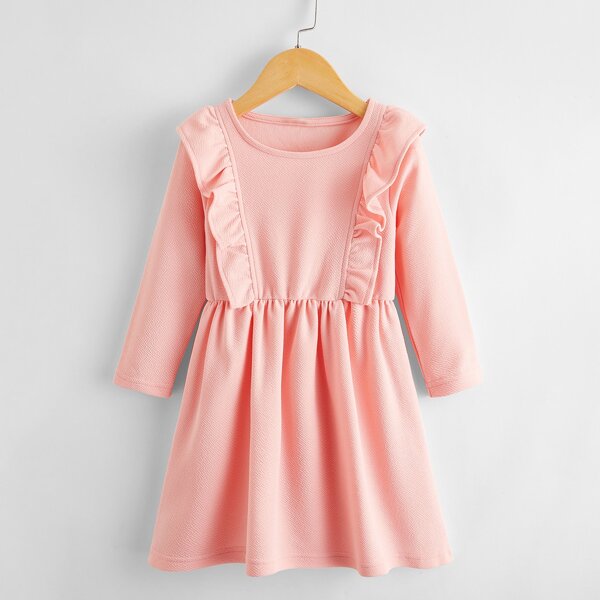 

Toddler Girls Ruffle Trim A-Line Dress, Coral pink