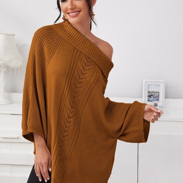 

Raglan Sleeve Curved Hem Sweater, Ginger