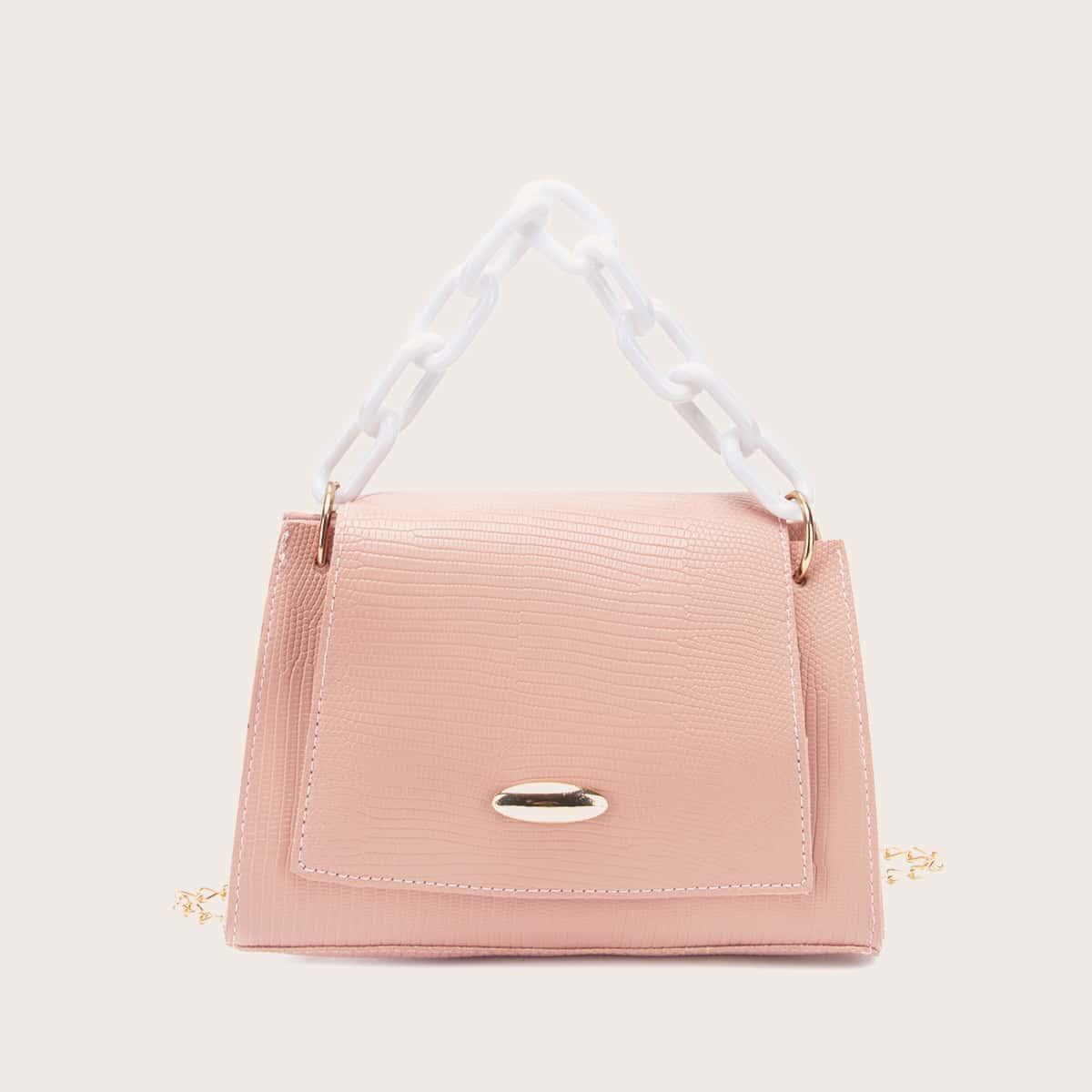 

Lizard Embossed Satchel Bag, Pink