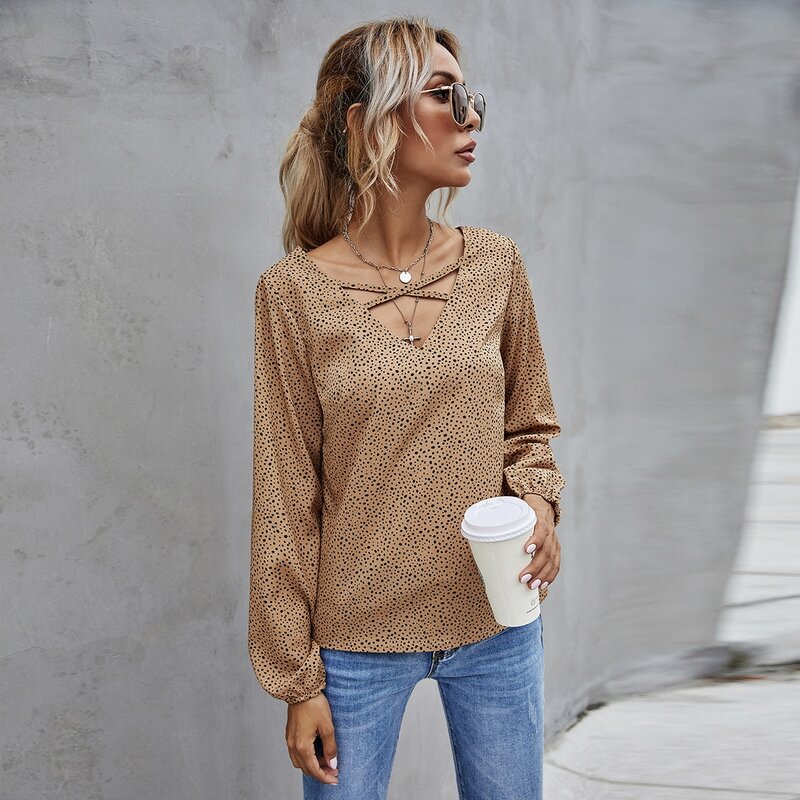 

All Over Print Criss Cross Blouse, Apricot