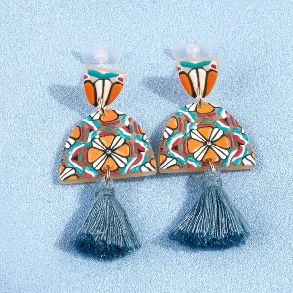 

Tassel Decor Acrylic Earrings, Multicolor