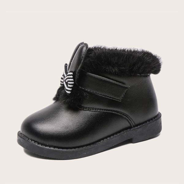 

Toddler Girls Bow Decor Velcro Strap Boots, Black