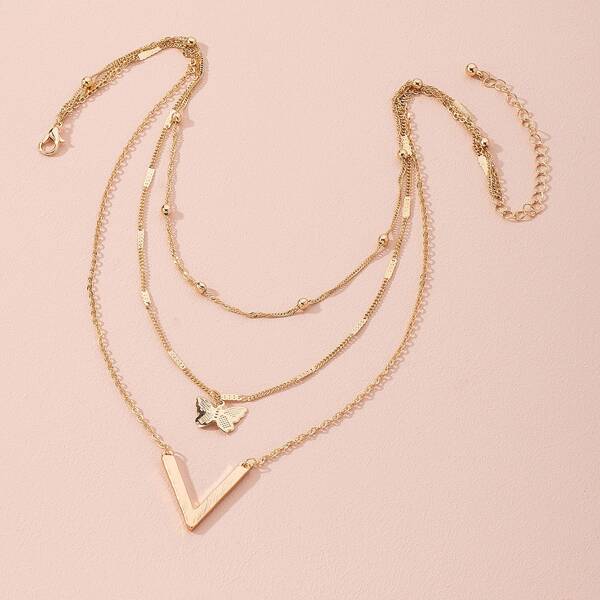 

Butterfly Charm Layered Necklace, Gold