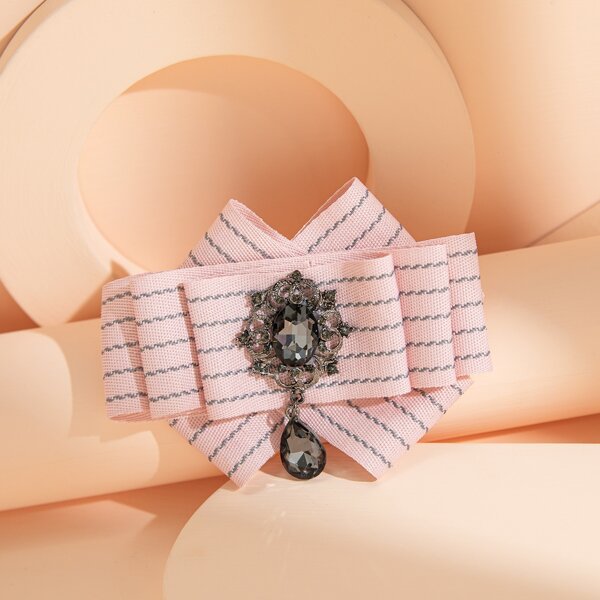 

Rhinestone Decor Striped Pattern Brooch, Pink