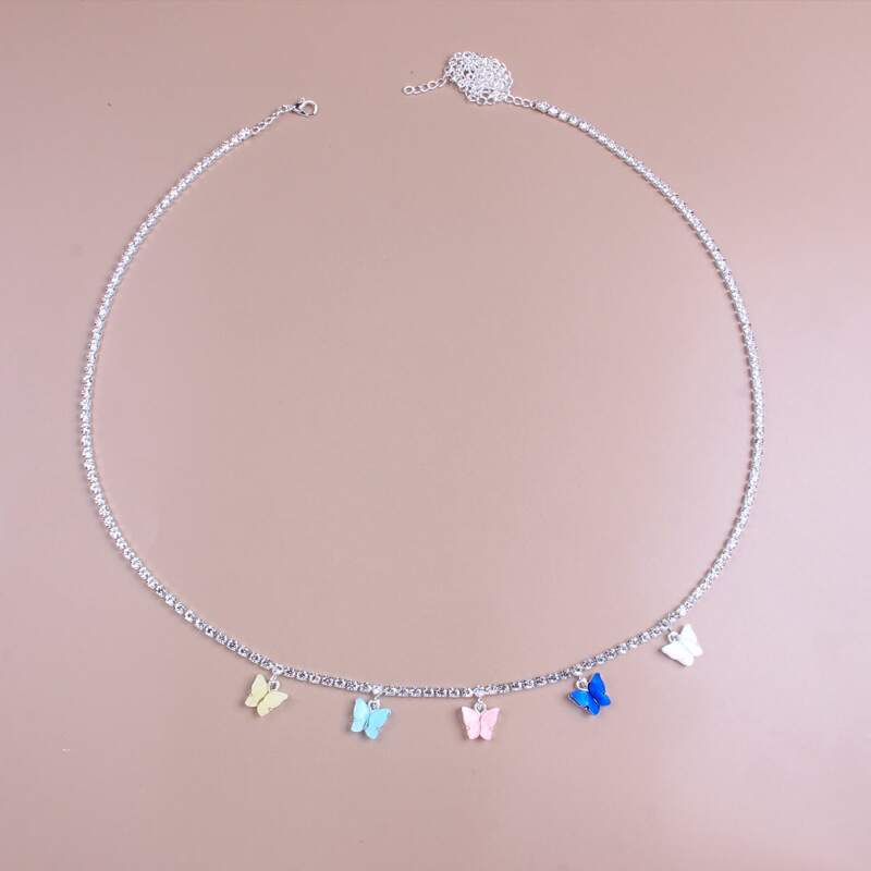 

Rhinestone Decor Butterfly Charm Waist Chain, Silver