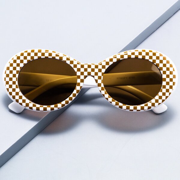 

Men Plaid Frame Sunglasses, Brown