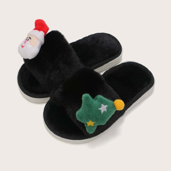 

Kids Cartoon Decor Fluffy Slippers, Black