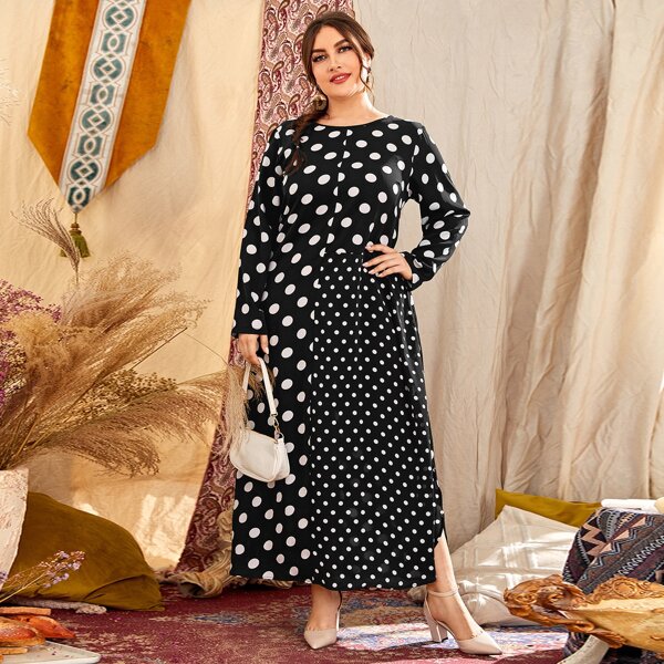 

Plus Polka Dot Tunic Dress, Black and white