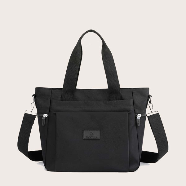 

Men Letter Patch Waterproof Tote Bag, Black