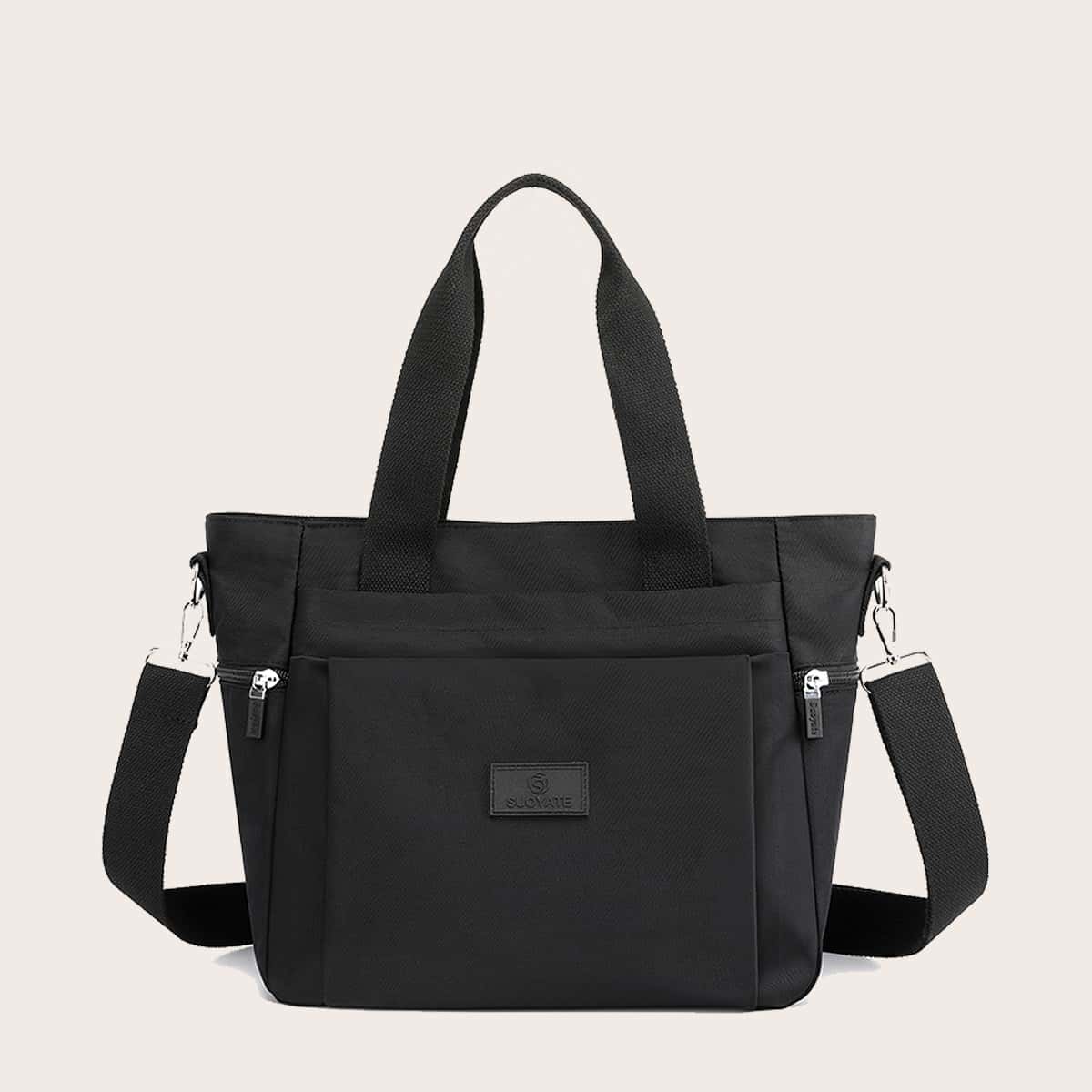 

Guys Letter Patch Waterproof Tote Bag, Black