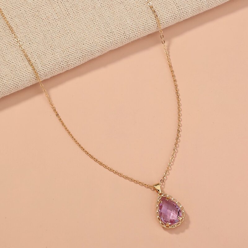 

Rhinestone Decor Water Drop Charm Necklace, Gold