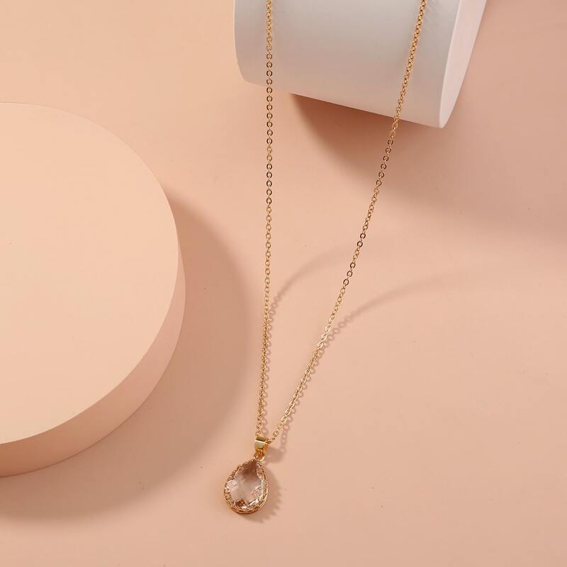 

Rhinestone Decor Water Drop Charm Necklace, Gold