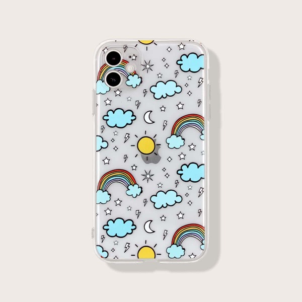 

Rainbow & Cloud Print iPhone Case, Multicolor