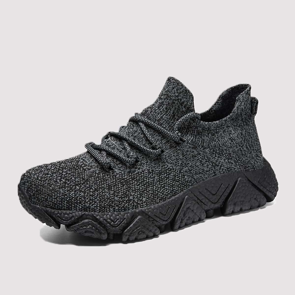 

Guys Lace Up Decor Knit Sneakers, Dark grey