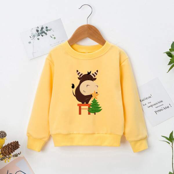 

Toddler Girls Christmas Print Sweatshirt, Yellow