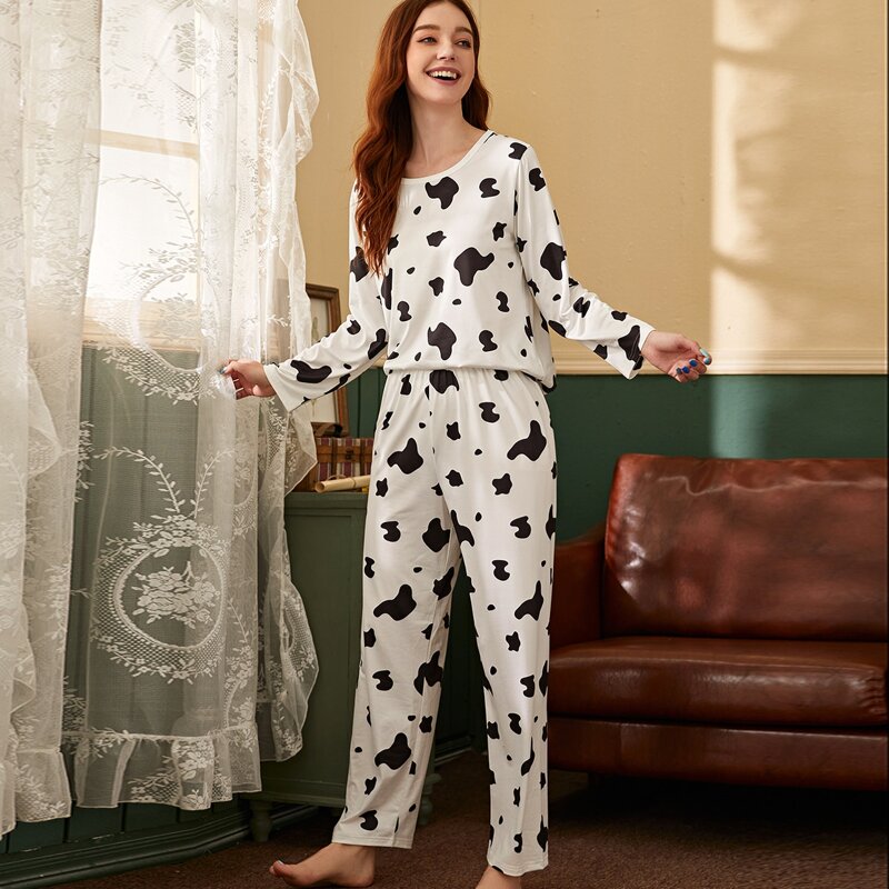 

Cow Print PJ Set, Black and white