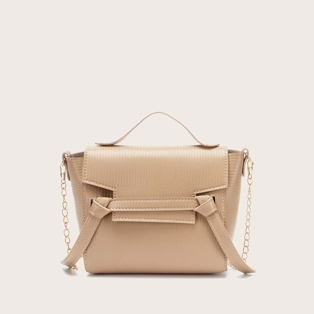 

Lizard Print Satchel Bag, Khaki