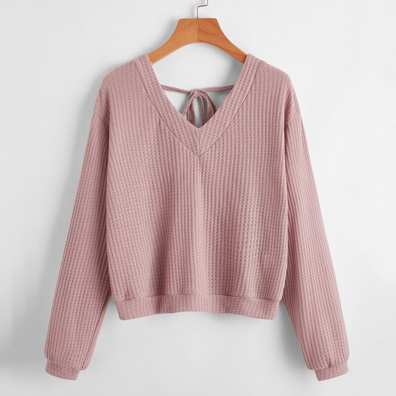 

Solid Tie Back Sweater, Mauve purple