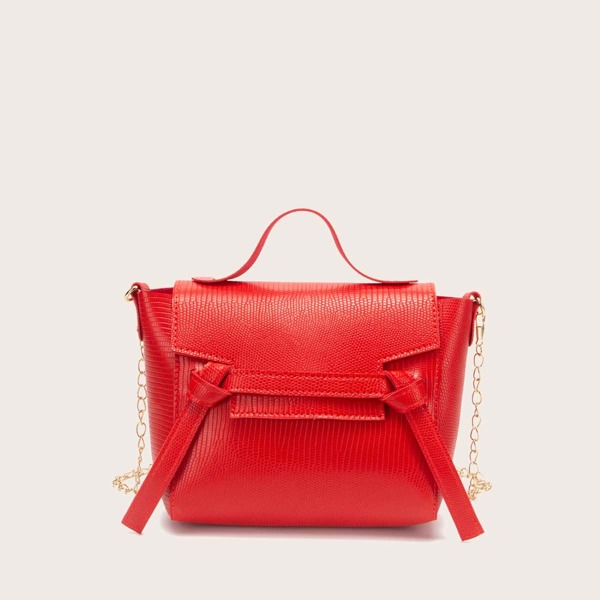 

Lizard Print Satchel Bag, Red