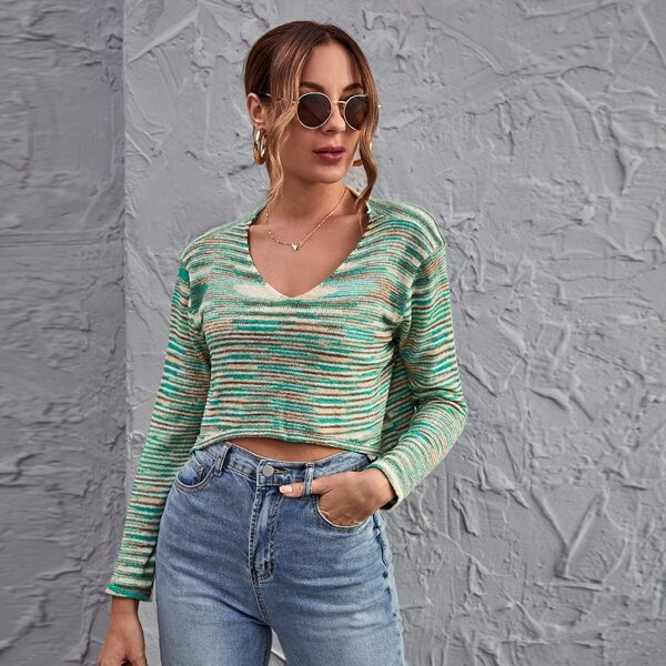

V Neck Striped Sweater, Multicolor