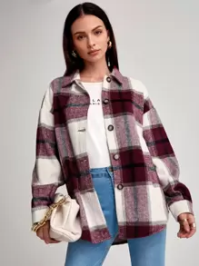 SHEIN LUNE Plaid Drop Shoulder Overshirt - Multicolor - View 1