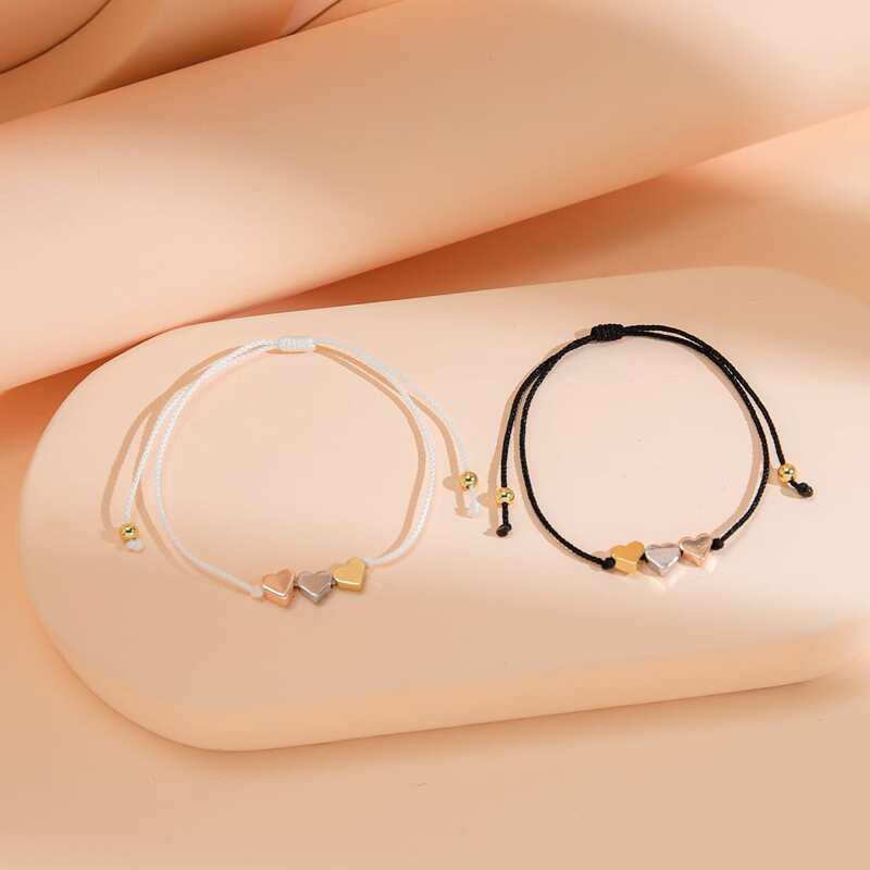 

2pcs Heart Decor Bracelet, Multicolor