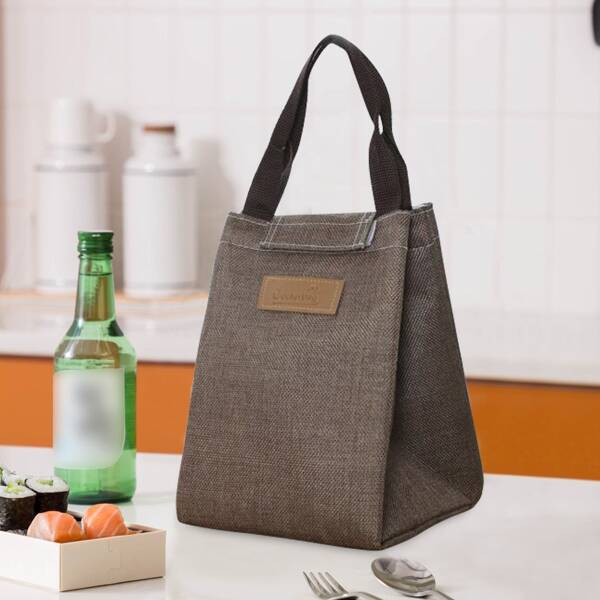

1pc Linen Insulated Lunch Bag, Mocha brown