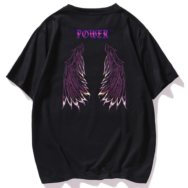 

Men Letter & Wing Print Tee, Black